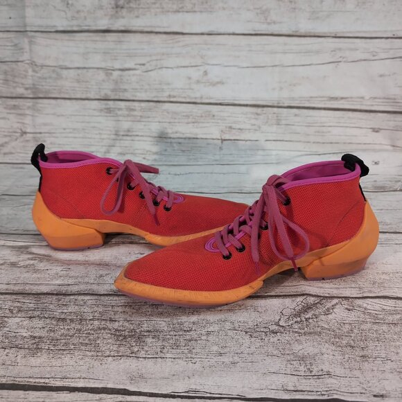 John Fluevog Vegan Vogs Shoes Red Orange Pink Lace-Up Square Toe – Unisex M9/W11 - Picture 7 of 10